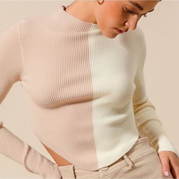 0SO ME Color Block Fitted Crop Sweater Top Two-Tone Ribbed Sweater Sz Sm Md - Picture 7 of 14